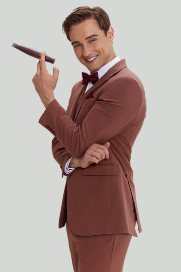 Tan Notched Lapel 3 Piece Single Breasted Ball Suits